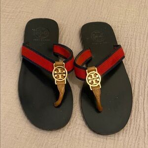 Tory Burch Black and Red Thong Sandals. No size tags - please check measurements
